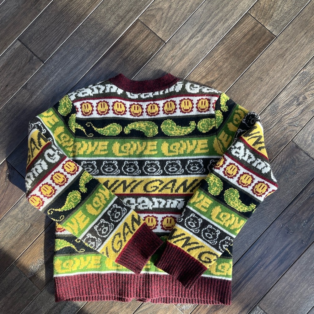 Ganni Multicolor Patterned Cardigan - Burgundy Trim, Yellow, Green, Black - Picture 2 of 4